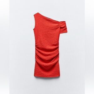 NWT Zara Red Textured Asymmetrical Dress